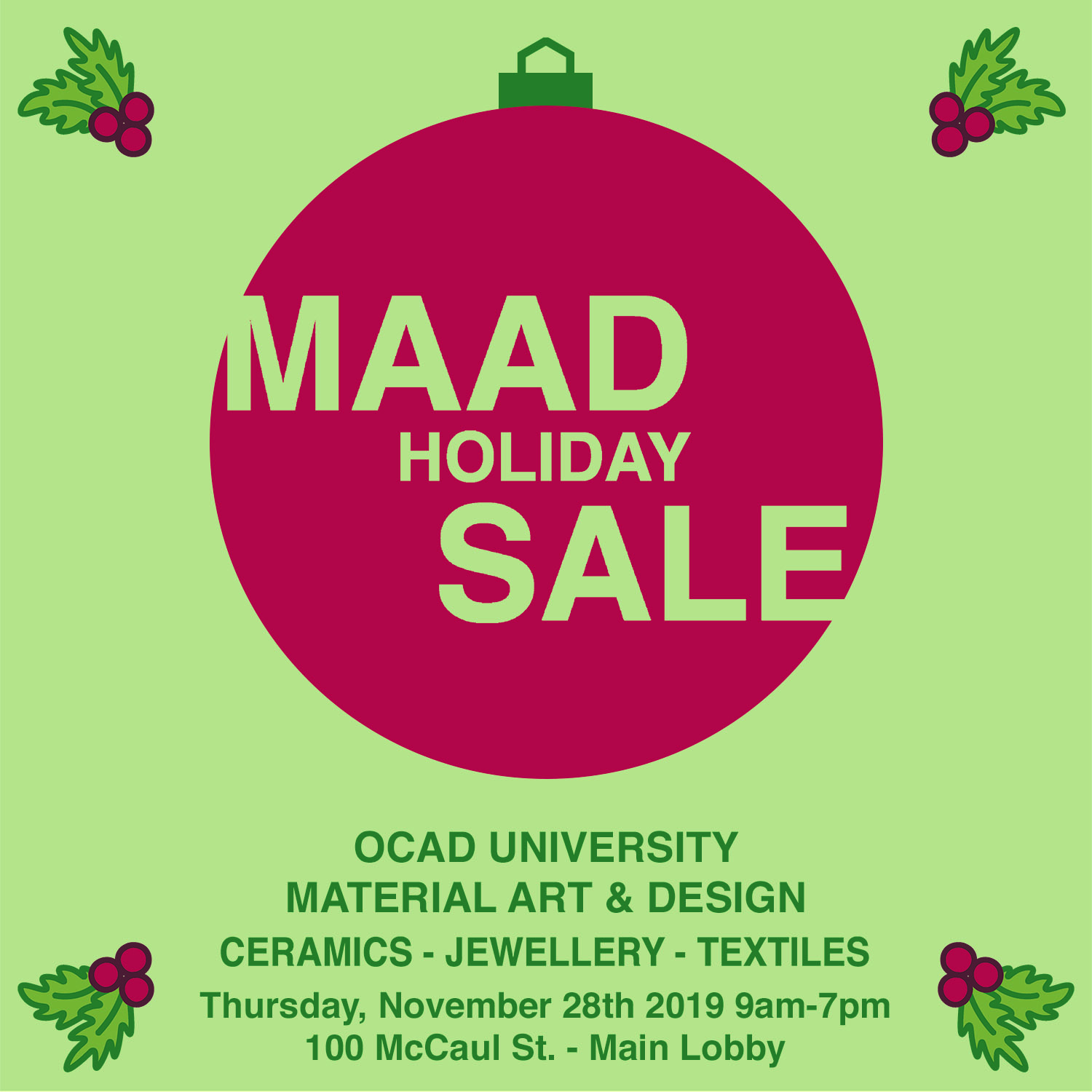 The Material Art & Design (MAAD) Annual Holiday Sale OCAD University